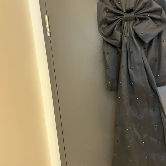 Lucky Brand S NWOT Black Tiered Pleated mini Gown with Maxi bow train beaded - Picture 9 of 16